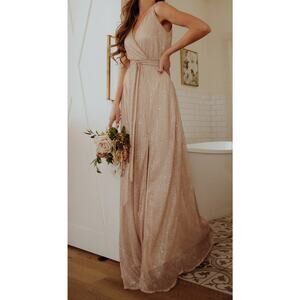 Baltic Born Champagne Shimmer Sleeveless Gown Maxi Dress NWT